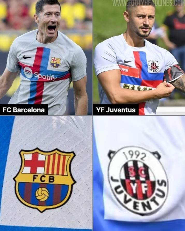 踢野球？瑞士第四级别球队YF尤文图斯穿巴萨球衣比赛，只改了队徽